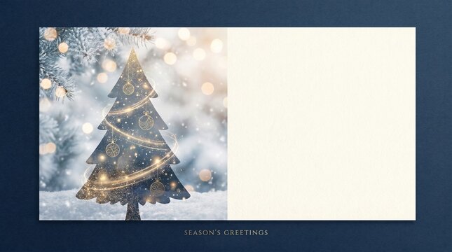 Christmas tree adorned with lights in a snowy winter landscape  