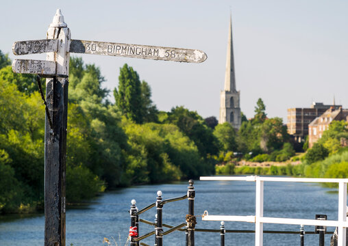 Old canal signpost at Diglis Lock,along the river Severn,at Worcester,England,UK.