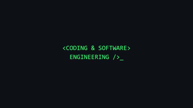 Coding and software engineering text animation with blinking cursor on dark 4k background programming