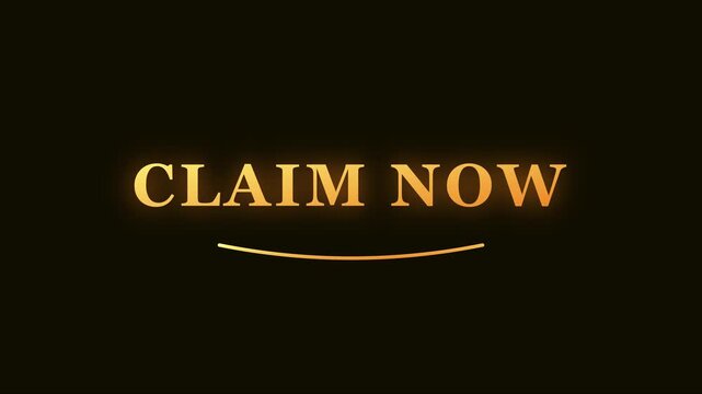 Claim now gold neon text animation for marketing promotions and digital call to action buttons 4k