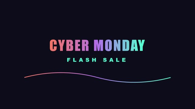 Cyber monday flash sale motion with gradient typography and minimalist wave line for e-commerce marketing promotions animation 4k
