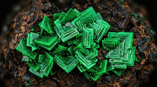 Torbernite Crystals Forming Emerald Green Square Plates and Stepped Radioactive Terraces