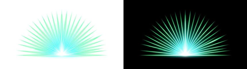 Fototapeta premium Radiant Long Exposure Ray Fan Half Dome Spread with Luminous Rays and Vivid Glow Light Effect Overlay Isolated on Transparent Background