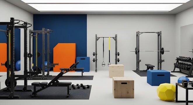 Variety of gym equipment indoors.