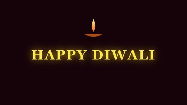 Happy diwali greeting with glowing diya lamp animation, traditional indian festival of lights celebration motion 4k background