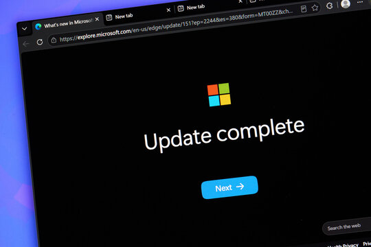 Microsoft Edge browser showing update complete message