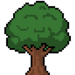 Pixel art green foliage tree with brown trunk, 8-bit style nature tree vector graphic for game design and illustration © Mukhamat