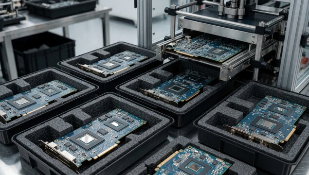Group black plastic cases containing multiple electronic components appear printed circuit boards pcbs arrange