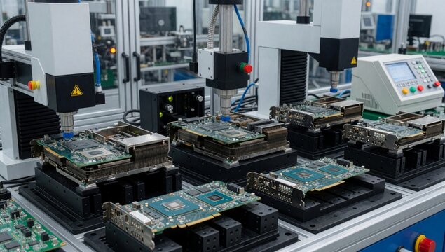 Group electronic components factory setting there several machines including cnc computer numerical control ma