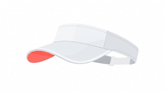 Sport Sun Visor Flat Illustration &ndash; Lightweight white athletic visor with coral underside and adjustable strap, isolated on white background for sportswear, summer, and outdoor fashion.