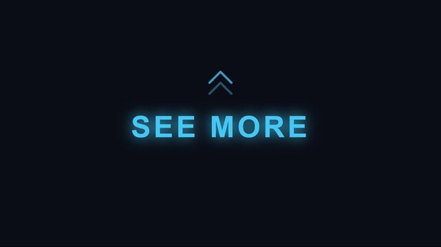 More button animation with glowing blue neon text and upward arrow for digital user interface and website navigation 4k