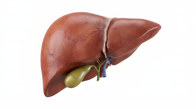 Human liver with gallbladder isolated on plain background
