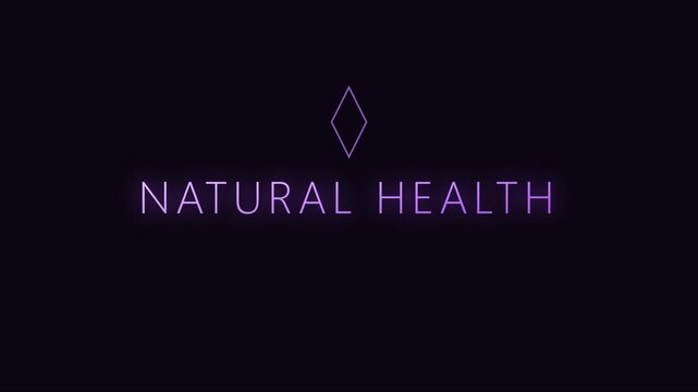 Natural health glowing neon text title card for wellness and holistic lifestyle branding animation 4k