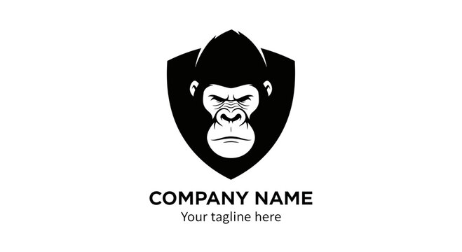 Gorilla Shield Logo Icon - Isolated Black and White Emblem