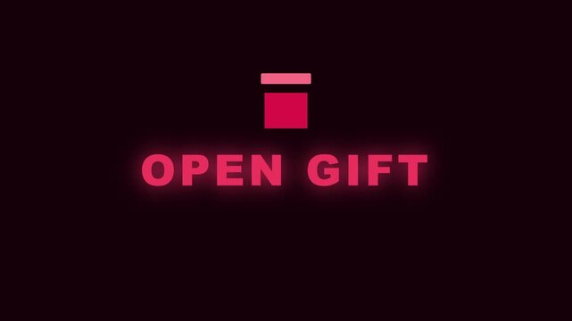 Open gift neon text animation with minimalist present for holiday celebration and e-commerce marketing 4k