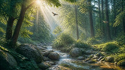 Obraz premium bird landscapes over trees generative AI