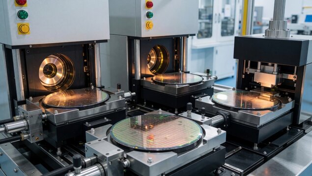 Large industrial machine factory setting made metal has control panel left side various buttons switches right