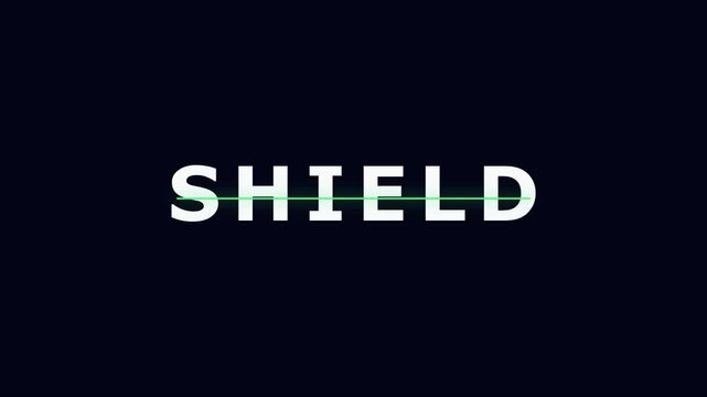 Shield cybersecurity concept animation with green digital protection circle and minimalist typography 4k