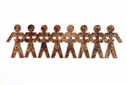 Figures made of puzzle pieces link arms in a display of teamwork and unity Generative AI