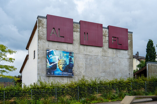 Aalen, Germany - 28 Jul 25: Limesmuseum Aalen Exterior with AL II FL Signage