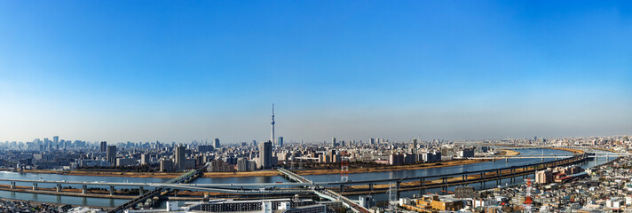 高高層ビル群と広大な住宅街が広がる関東の都市風景 © taka