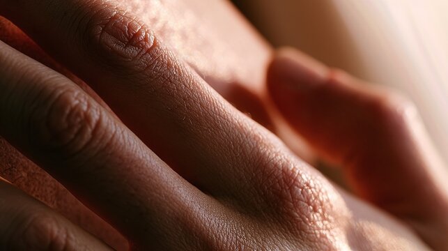 Close up of interlocked hands showing skin texture detail