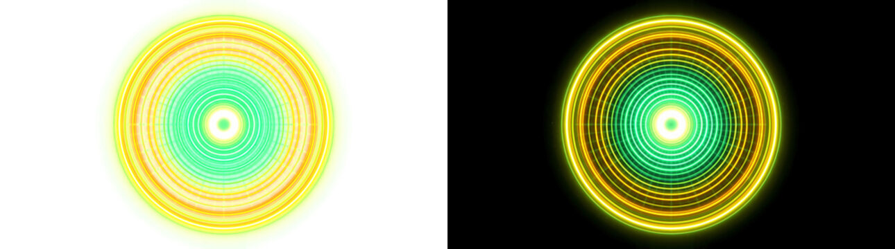 Circular Neon Tube Scan Field with Spiral Moire Pattern luminous effect cutout with real transparency