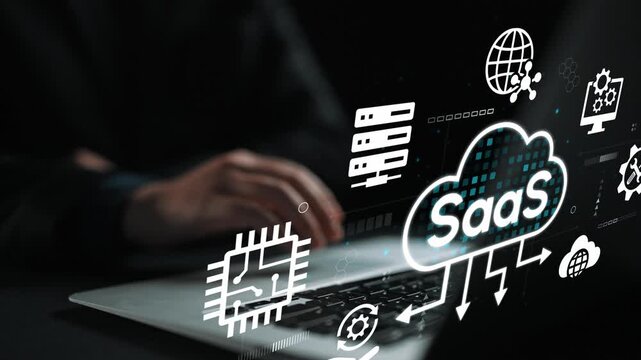 Dynamic Concept of Software as a Service (SaaS) with Laptop and Digital Elements Representing Cloud Computing Solutions and Data Management. Entropy.