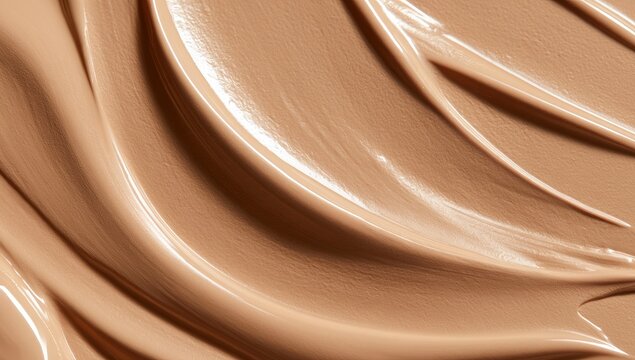 Creamy beige liquid foundation makeup texture smear background.