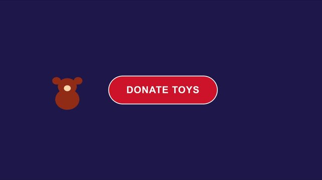 Donate toys button animation with cute bear for charity and non-profit campaigns 4k donation philanthropy