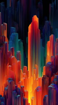 Vibrant surreal landscape forming abstract vertical background, impossible geometry, glowing colors