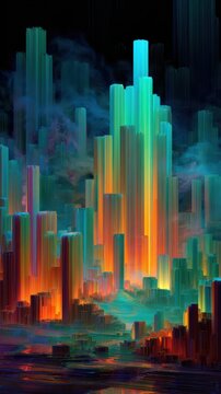 Vibrant surreal landscape forming abstract vertical background, impossible geometry, glowing colors