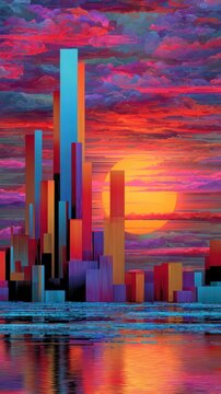 Vibrant surreal landscape forming abstract vertical background, impossible geometry, glowing colors