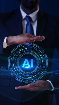 Futuristic AI holographic display for technology