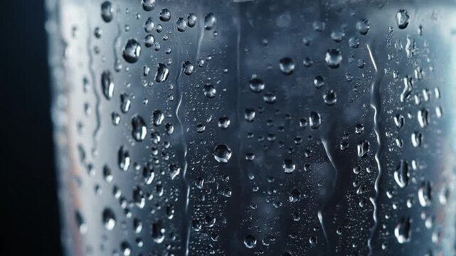 Close-up of Water Condensation Droplets Forming on Cold Glass Surface, Full HD Refreshing Liquid Texture Background