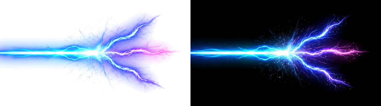 Particle Built Beam With Recoil Split Branch in Electric Cyan and Cobalt Blue light effect overlay isolated on transparent background