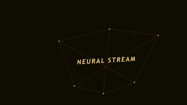 Neural stream abstract geometric motion with floating gold data network and tech typography animation 4k