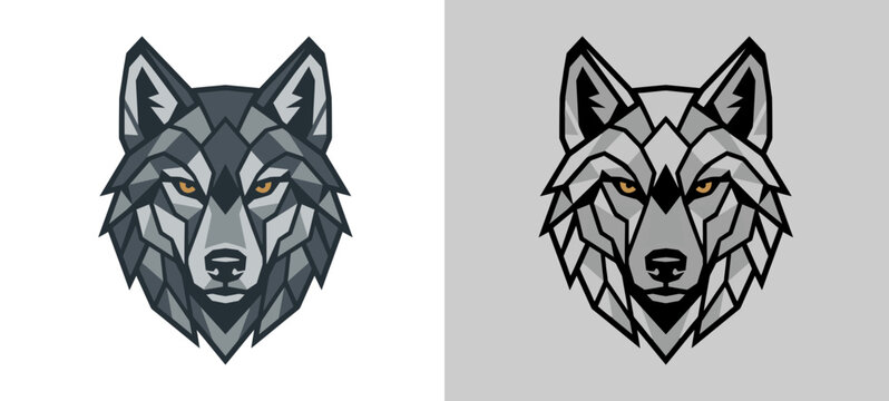 Geometric wolf head design in two color variations modern illustration for branding and logos