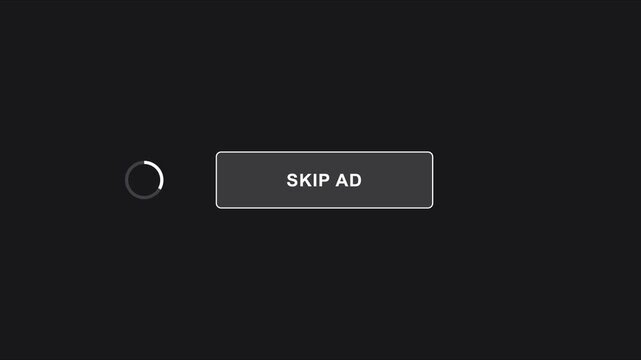 Skip ad button interface with loading progress circle animation for digital marketing and user experience ui 4k