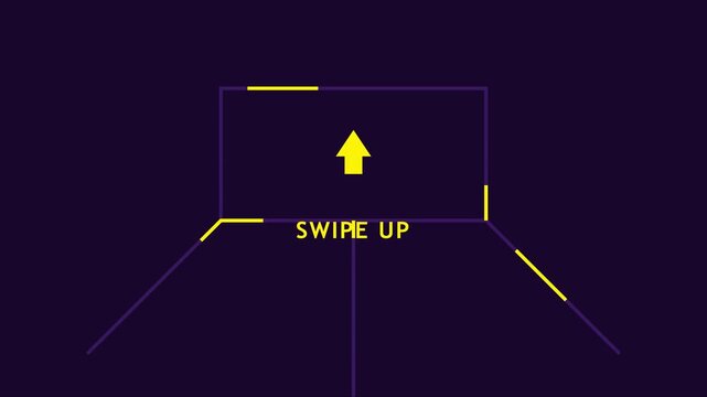 Swipe up social media call to action animation with yellow arrow and geometric frame 4k digital marketing