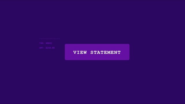 View statement button interface with transaction details and financial data for digital banking and e-commerce applications animation 4k