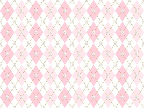 Pastel Pink Argyle Pattern with Pearl Accents, Elegant Seamless Background