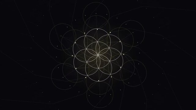 Sacred Geometry Flower of Life Gold Line Art Mandala on Dark Background for Meditation and Spiritual Harmony