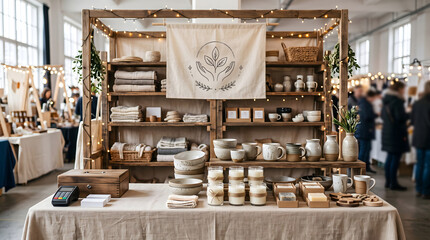 Naklejka premium Artisan market stall with handmade goods and candles