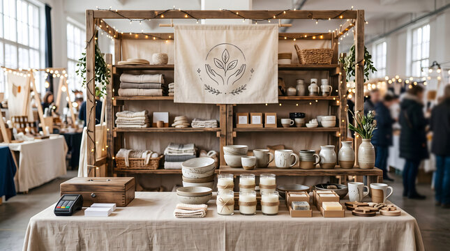 Artisan market stall with handmade goods and candles