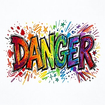 Vibrant graffiti danger sign with explosive paint splatter effect for high-impact warnings
