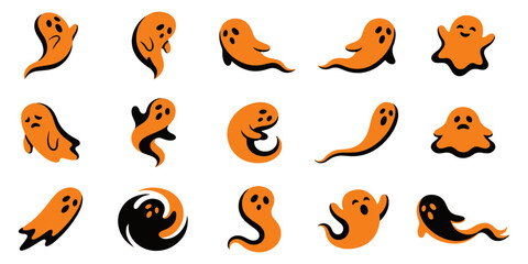 Fototapeta premium Set of Fire Flame Icons and Cartoon Fire Symbols Vector Illustration Collection in Orange and Red for Halloween Holiday Nature Design.