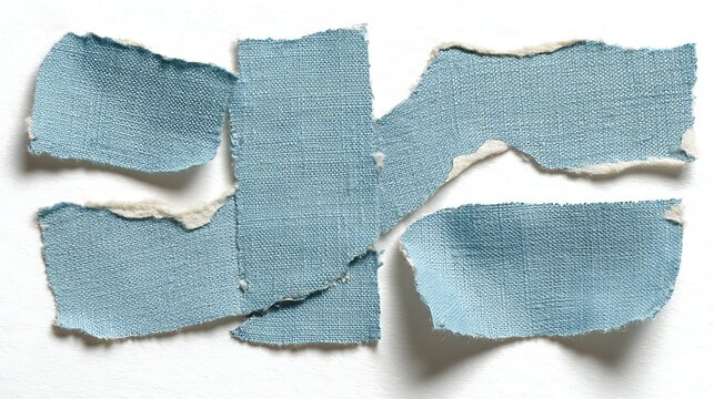 Torn strips of light blue gingham fabric ribbon