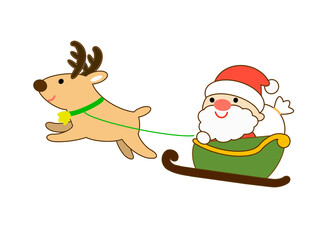 Cute Santa Claus and Reindeer Flying with Sleigh © 正 田辺