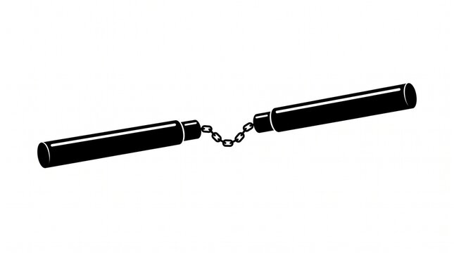 Minimalist Black Nunchaku Weapon Illustration for Martial Arts Training and Traditional Combat Sports Equipment Design